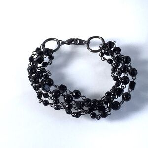4 Strand Black Acrylic Beads Chain Link Bracelet 7 1/2”